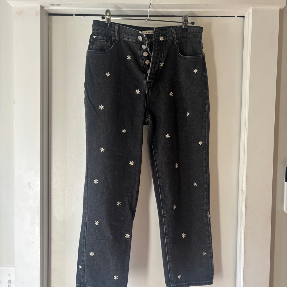 PacSun Black Jeans with White Flower Patterns